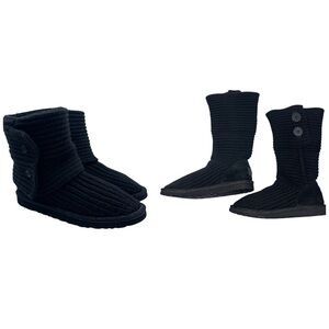 UGG Cardy Knit Buttons Boots Kids Size 5 Suede Foldable Short Tall Black Cozy